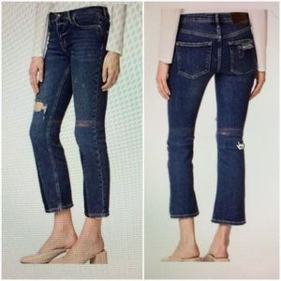 Free People Color Block Flare Leg Ankle Crop Jeans - Picture 6 of 6